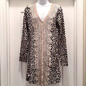 Moi Moi Women's Long Cardigan Sweater/Dress-Brown/Tan Cheetah Print-Medium-Casua